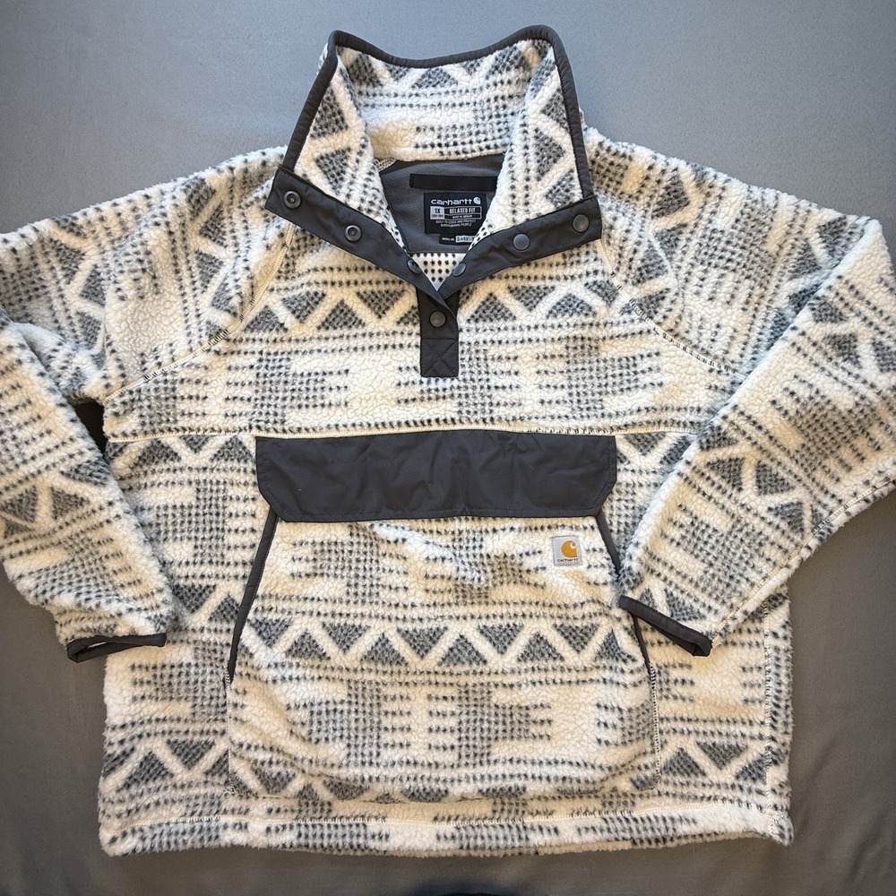 Carhartt Women's Fleece Pullover Sz 1X (16-18W) Kangaroo Pocket Sherpa Aztec